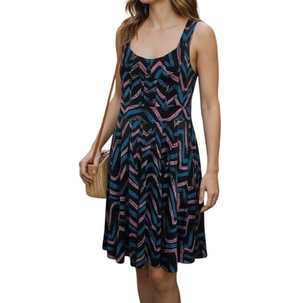 MARC BY MARC JACOBS Pink Blue Chevron Zigzag Fit and Flare Dress NWOT Small